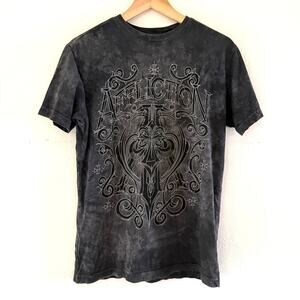 Affliction Black Stone Wash Graphic Short Sleeve T Shirt Size Small Y2K Grunge